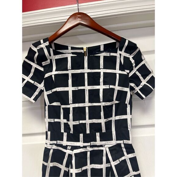 French Connection Black & White Windowpane Back Zip Mini Dress with Pockets Sz 0 - Picture 2 of 7
